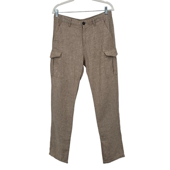 Armani Exchange Pants - Armani Exchange Size 30 100% Linen Straight Leg Cargo Pants Women Tan Casual